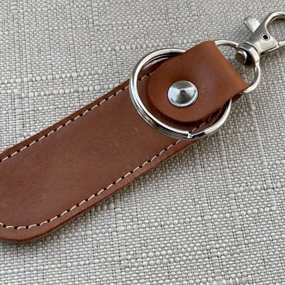 Leather Keychain Brown/Tan Keys Holder Double Sided Key chains Handmade - Picture 2 of 8